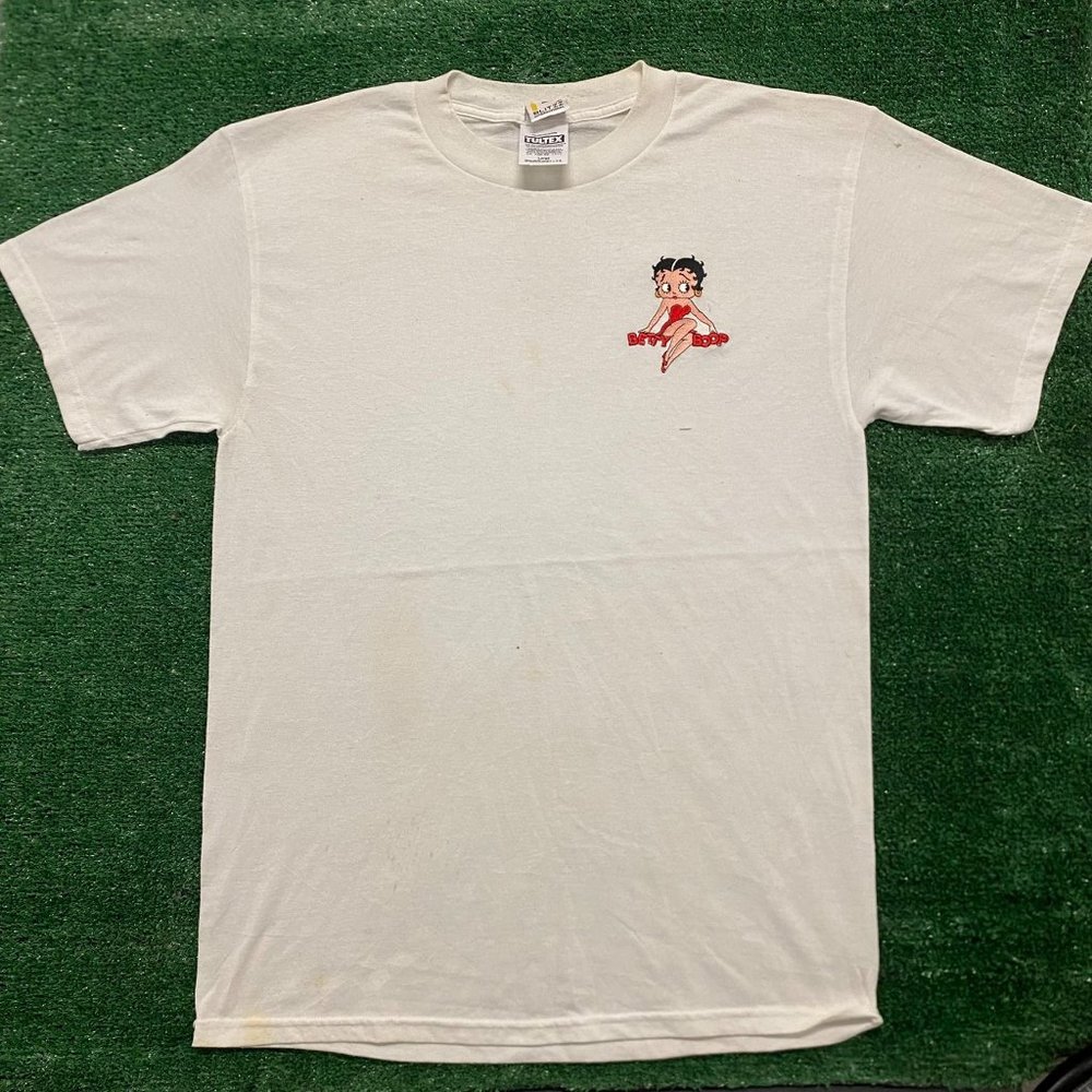 Vintage 90s Betty Boop Embroidered T-Shirt White L Comic Cartoon Pin Up Kidcore